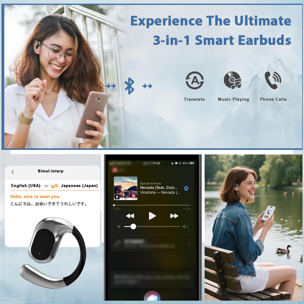 HYGAMOCC AI Real-Time Translation Earbuds,144 Languages 3-in-1 Wireless Bluetooth Earbuds for iOS & Android, Business/Travel/Language Learning…