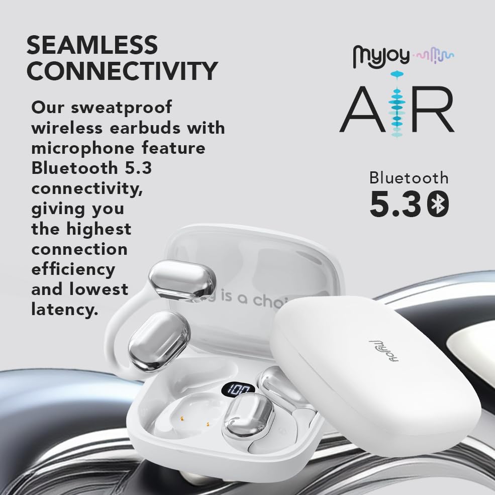 MyJoy Air Open Ear Earbuds, Wireless Bluetooth Open Earbuds Over The Ear Headphones with Microphone for Work & Workouts, Sweatproof Multi-Touch Open…