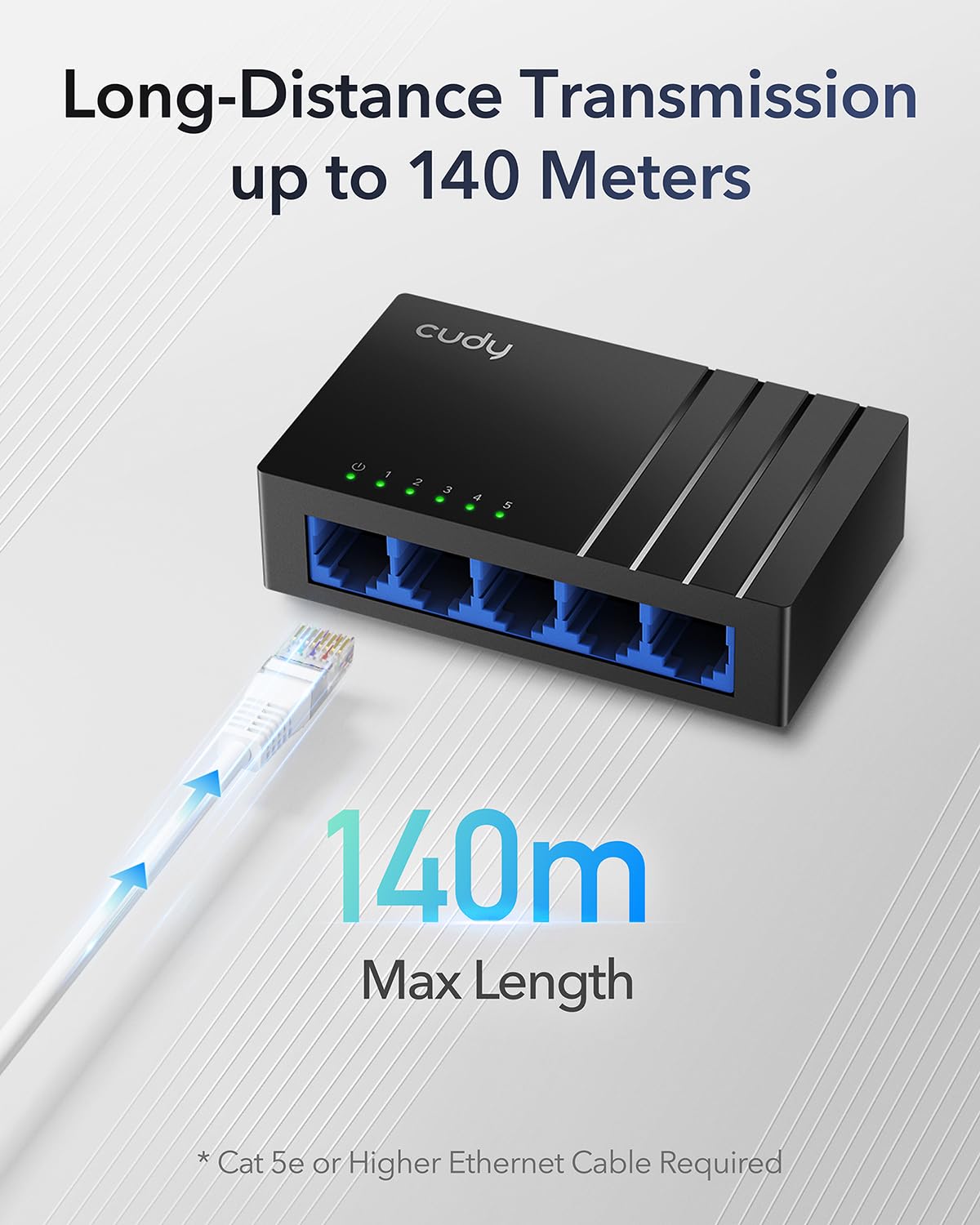 Cudy GS105D 5 Port Gigabit Ethernet Switch Desktop Ethernet Splitter Plastic Case Unshielded Switch Plug & Play Fanless Unmanaged