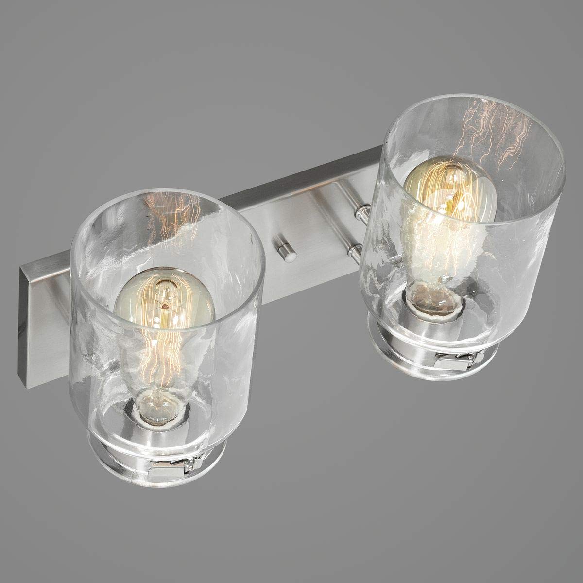 Progress Lighting P300046-009 Calhoun Collection Clear Glass Farmhouse Bath Vanity Light, 2-Light, Brushed Nickel