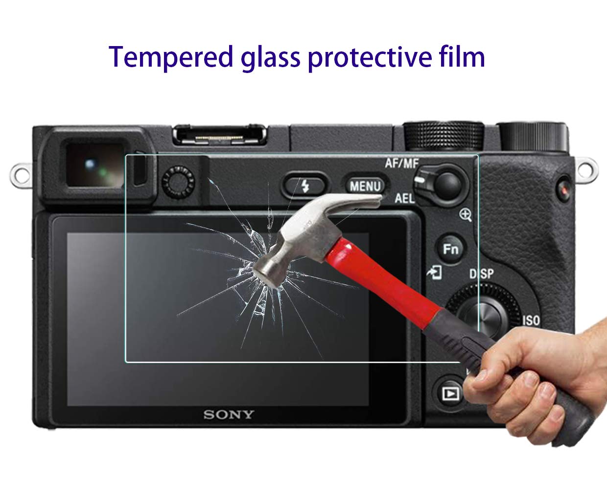 HUIPUXIANG Screen Protector for Sony Alpha A6000 A6100 A6300 A6400 A6600 A5000 Camera with Hot Shoe Cover,0.3mm High Definition 9H Hardness Optical