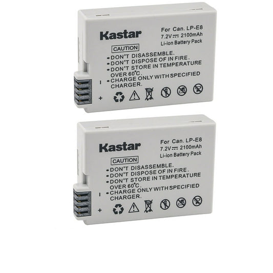 Kastar LPE8 Battery (2-Pack) Compatible with Canon LP-E8, LC-E8E, BG-E8 and Canon EOS 550D, EOS 600D, EOS 700D, EOS Rebel T2i, EOS Rebel T3i, EOS