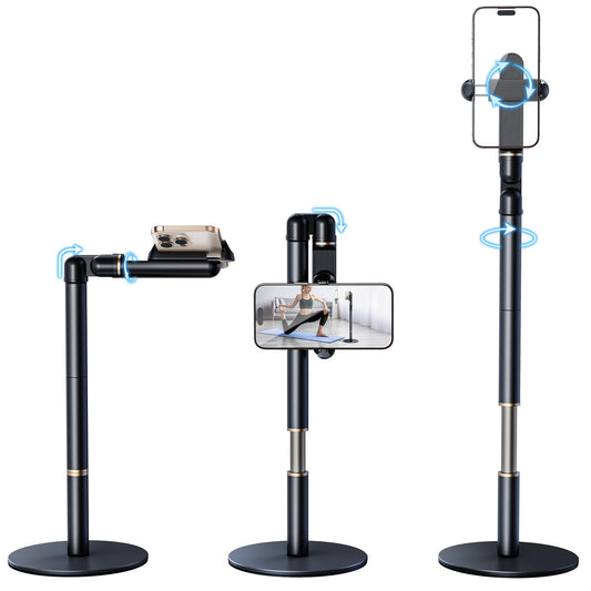 nediea Retractable Phone Stand for Desk,10.2-24.4in Height Adjustable Rotating Phone Holder for Recording,Aluminium Overhead Phone Mount for iPhone