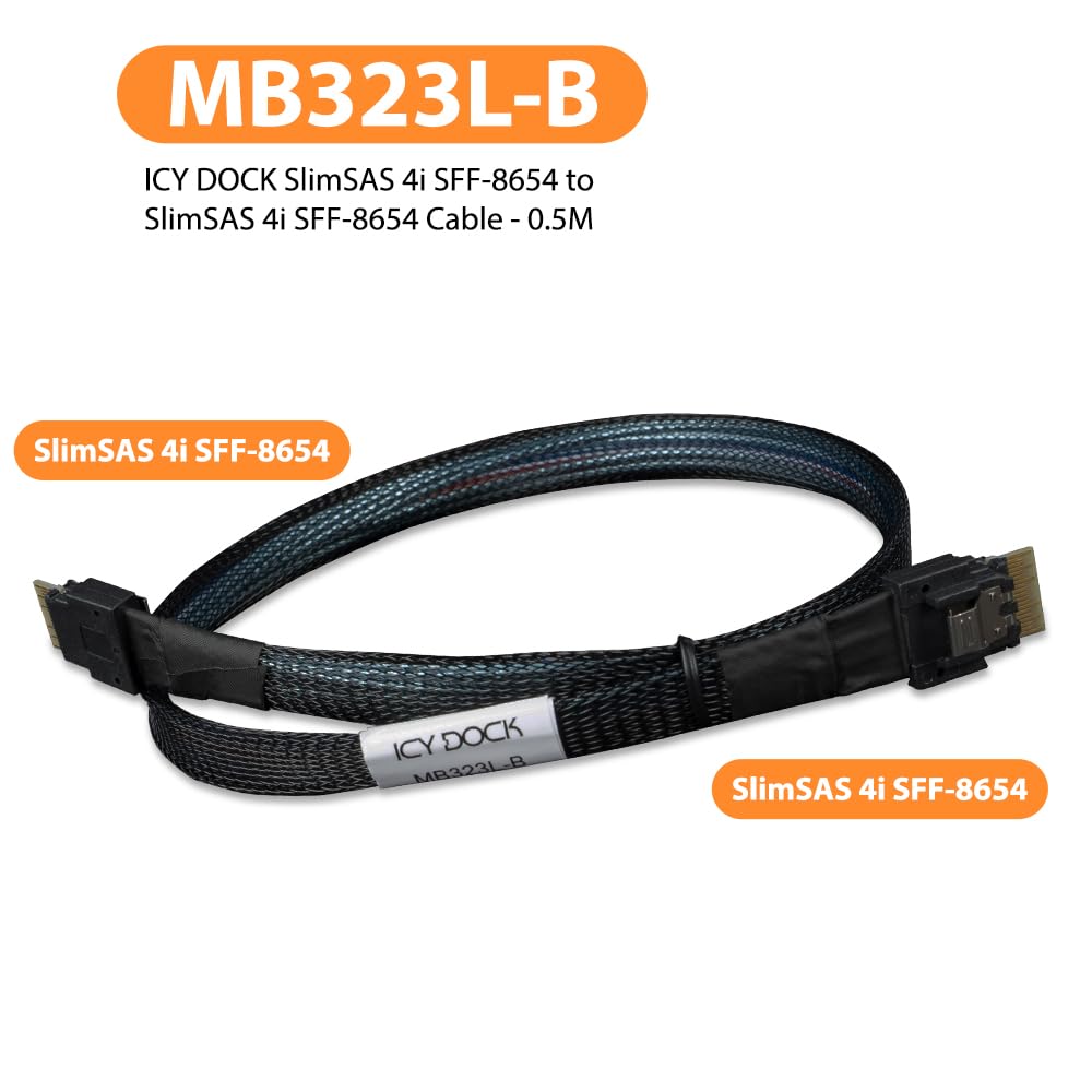 ICY DOCK SlimSAS 4i SFF-8654 to SlimSAS 4i SFF-8654 Cable - 0.5M | MB323L-B