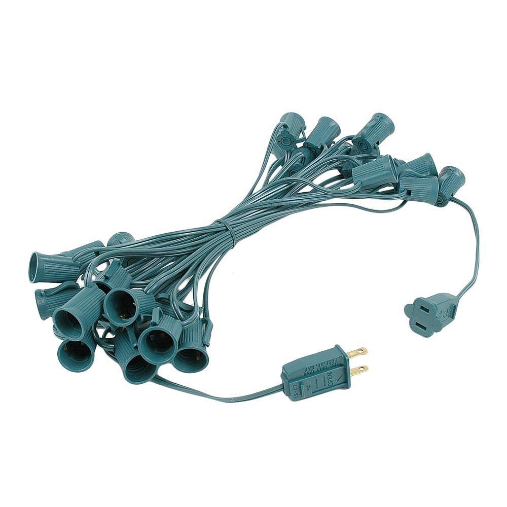 Novelty Lights 25 Foot C7 LED Outdoor Lighting Patio Christmas String Lights, Warm White, Green Wire, 25 Bulbs