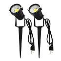 J.LUMI GSS6005 Outdoor Plug-in LED Spotlight - 5W 450LM Warm White 3000K, IP65 Waterproof Landscape Spotlight with Ground Stake, Metal, 3ft Cord, 120V