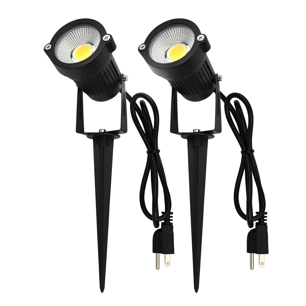 J.LUMI GSS6005 Outdoor Plug-in LED Spotlight - 5W 450LM Warm White 3000K, IP65 Waterproof Landscape Spotlight with Ground Stake, Metal, 3ft Cord, 120V