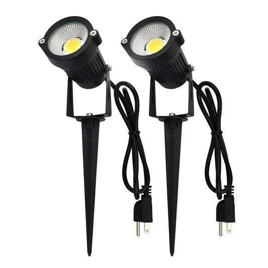J.LUMI GSS6005 Outdoor Plug-in LED Spotlight - 5W 450LM Warm White 3000K, IP65 Waterproof Landscape Spotlight with Ground Stake, Metal, 3ft Cord, 120V
