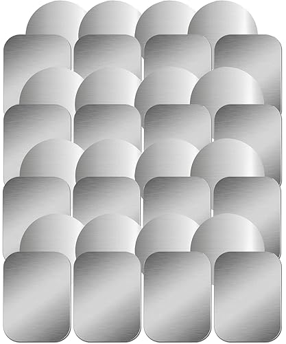 SALEX Phone Metal Stickers for Magnetic Mount. Replacement Set of 32 Car Magnet Metal Plates Inside Cell Phone Case. Silver Sticky 3M Adhesive Small