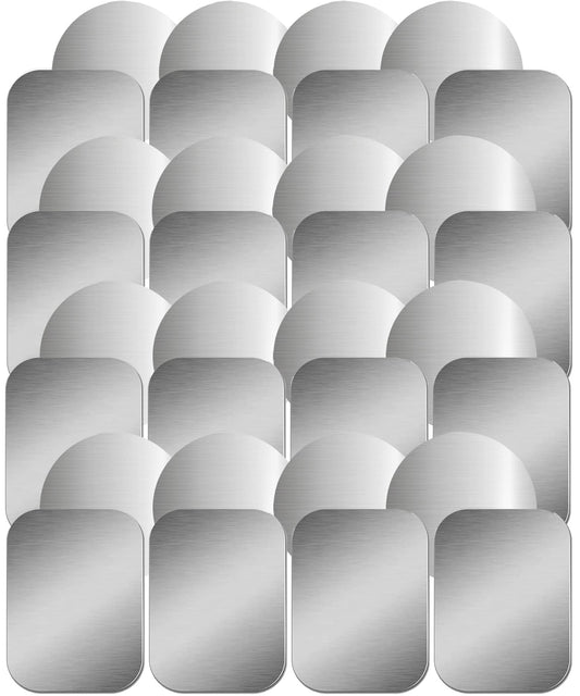 SALEX Phone Metal Stickers for Magnetic Mount. Replacement Set of 32 Car Magnet Metal Plates Inside Cell Phone Case. Silver Sticky 3M Adhesive Small