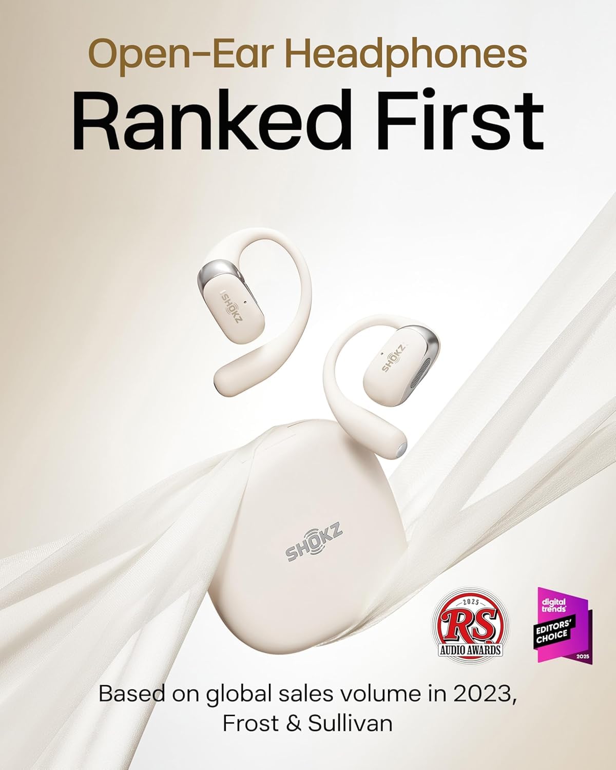 SHOKZ OpenFit 2 Open-Ear Headphones, True Wireless Bluetooth Earphones with Microphone, Beige(Renewed)
