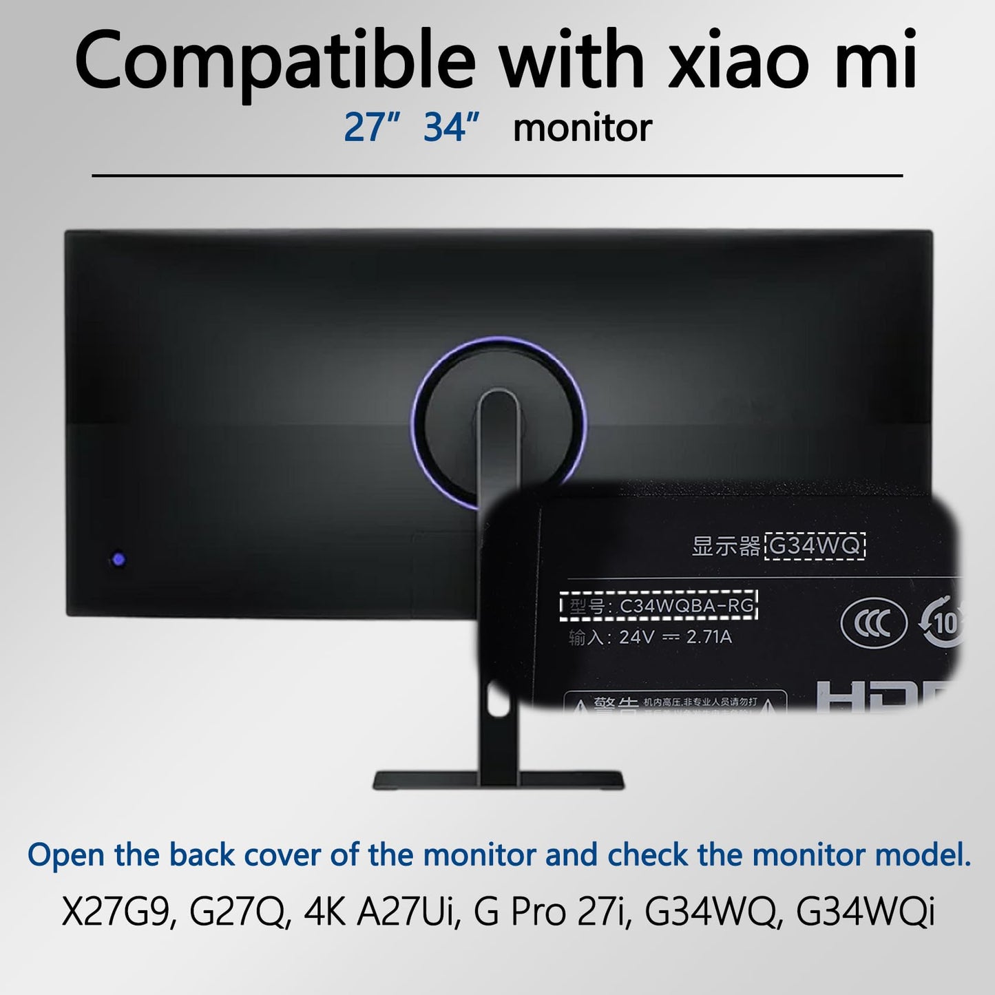 G34WQi VESA Adapter Compatible with XIAOMI 27" 34" Monitors (Fits X27G9, G27Q, G Pro 27i, A27Ui, G34WQ, G34WQi) - 75x75 to 100x100 VESA Mount Adapter