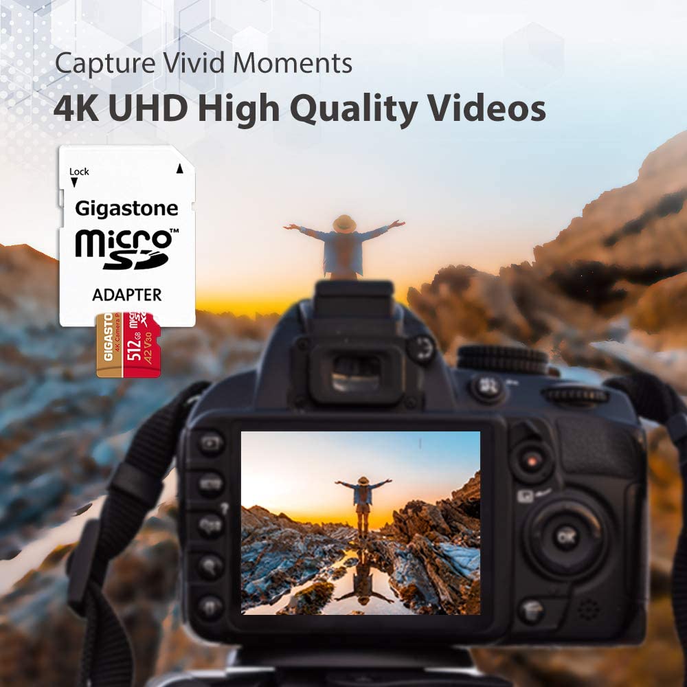 ?5-Years Data Recovery? GIGASTONE 512GB Micro SD Card, 4K Camera Pro, A2 V30 for Smartphone, Gopro, Action Cams, 4K UHD Video Recording, R/W up