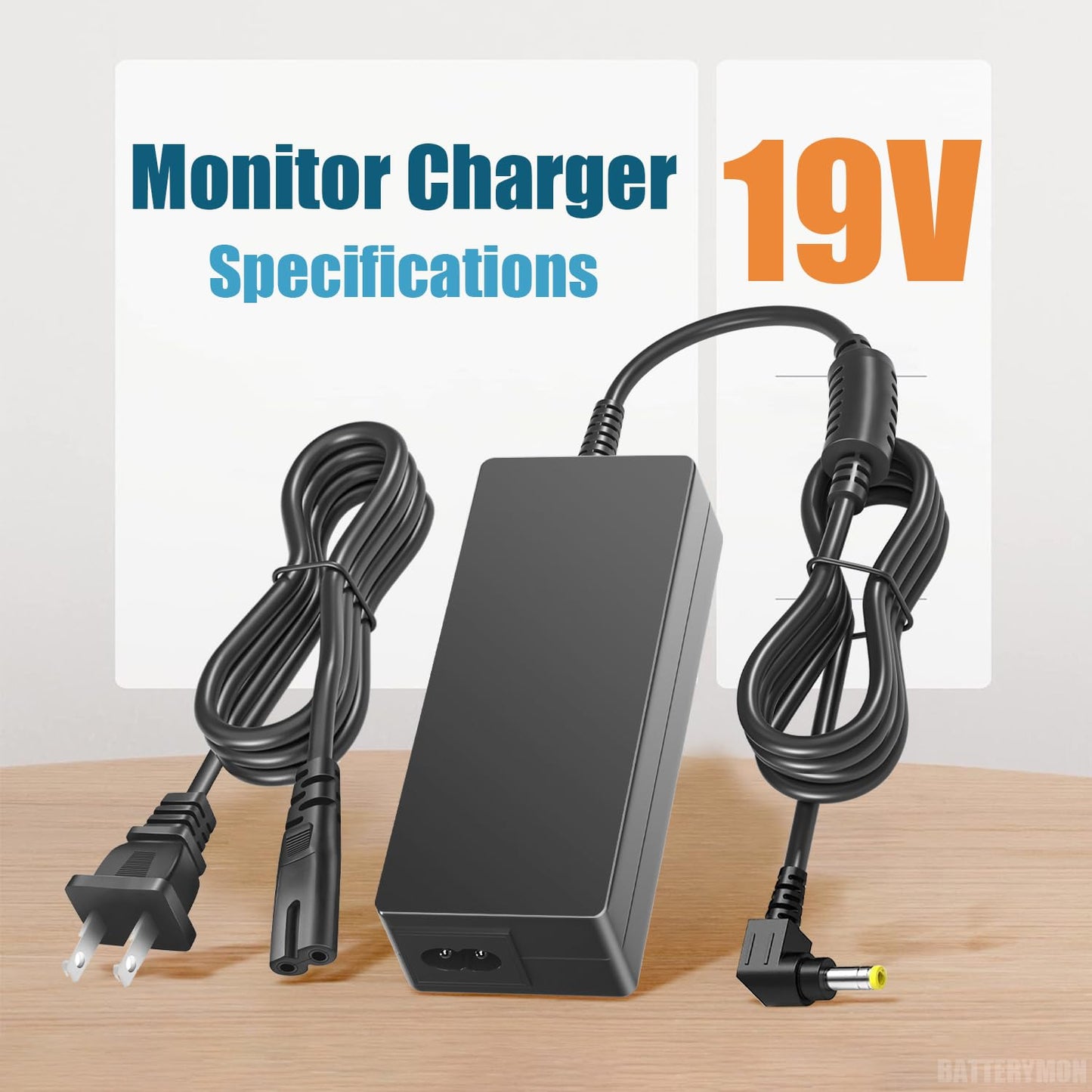 Compatible with 19V HP Monitor Power Cord, Pavilion 22cwa 22bw 22er 23er 23es 24ec 24ea 24f 25er 25vx 25xw 25f 27es 27bw 27er 27xw 27eb 27f 32f…