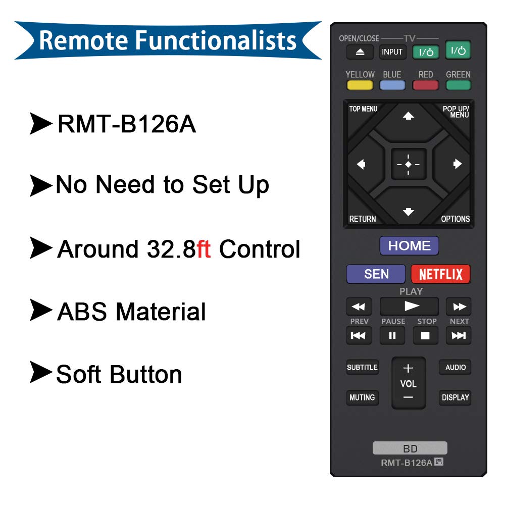 New RMT-B126A Remote Control Replacement for Sony Blu-Ray Disc DVD Player BDPBX120 BDPBX320 BDPBX520 BDPBX620 BDPS1200 BDPS2100 BDPS2200 BDPS3200