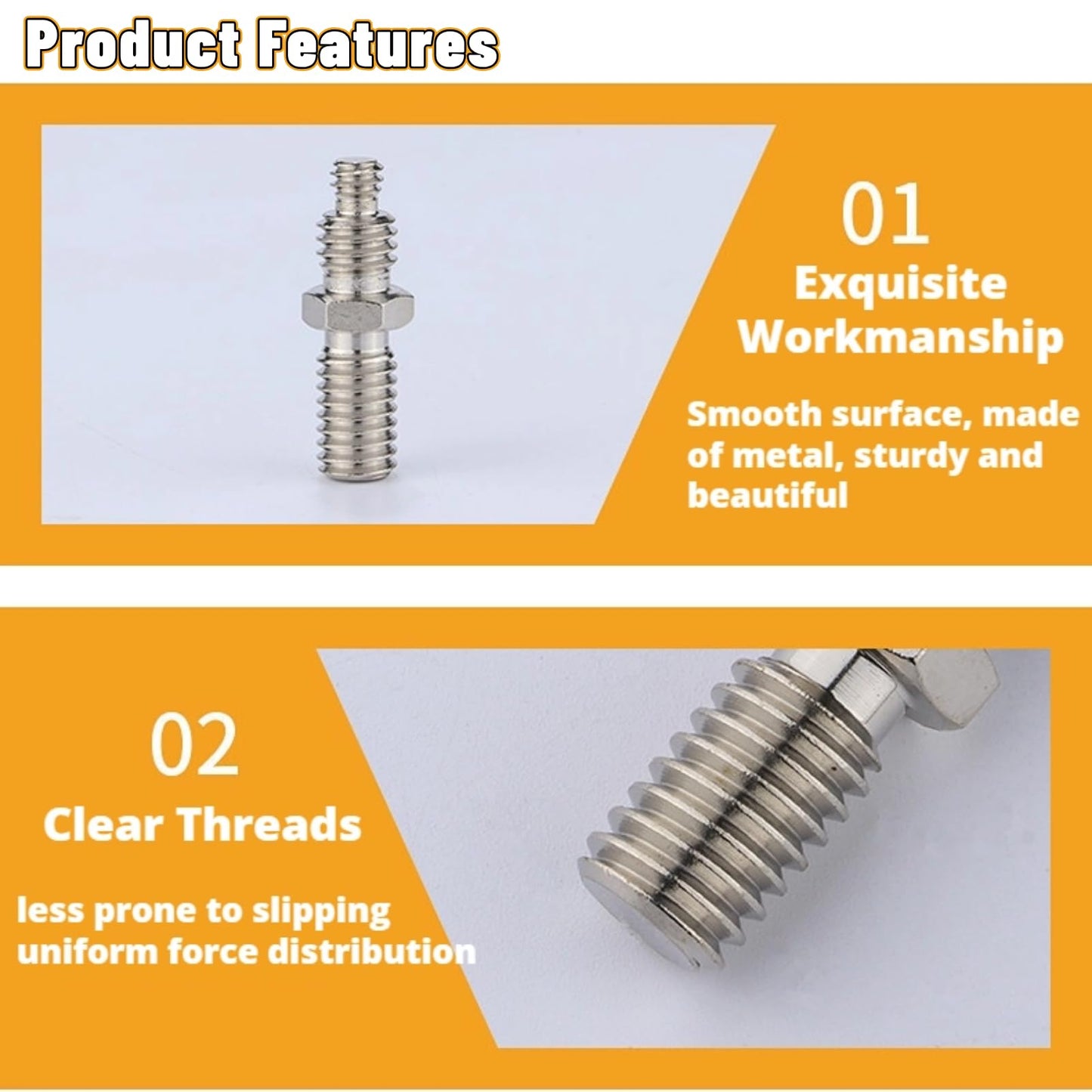 Acouto 1/4'' to 3/8'' Adapter Male Screw, 1/4'' & 3/8'' Adapter Male Screw for Ball Head Tripod Monopod Camera Mount Accessories Dual Use Screw