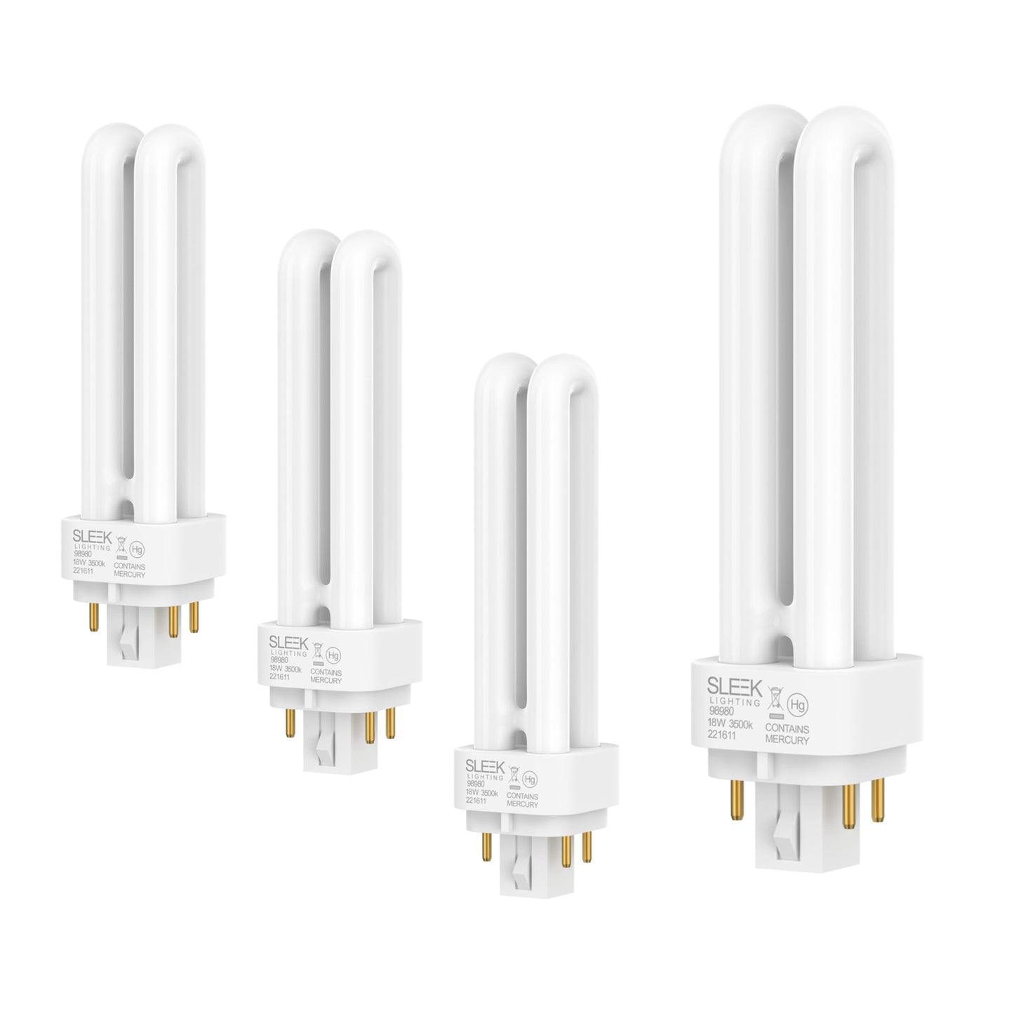 SLEEKLIGHTING 18 Watt T4 Double Tube CFL 4 Pin G24Q-2 Base Light Bulb 3500K 1050lm -Replaces PLC-18W 827 -Compact Fluorescent -Neutral White Light