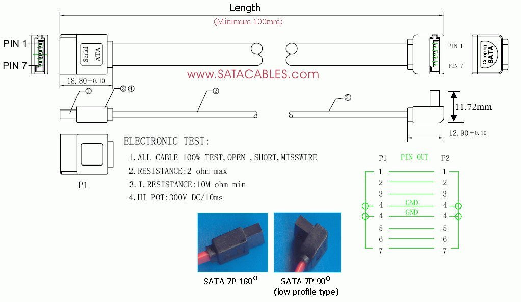 SATACables 16 inch Low Profile Straight to Right SATA Cable - LP30SR407