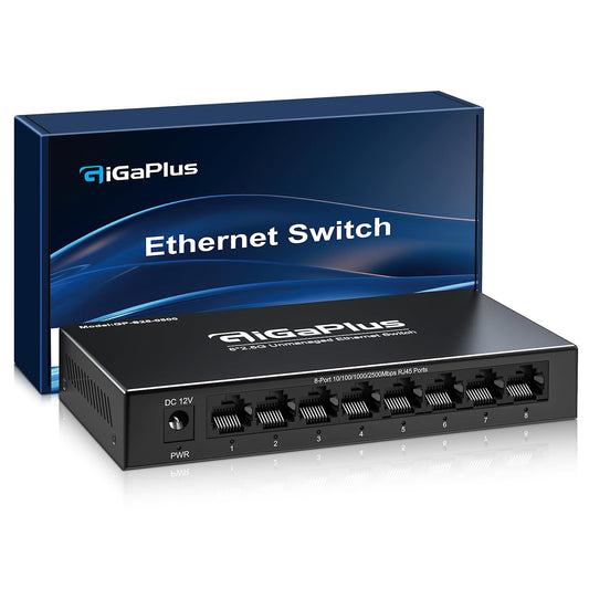 8 Port 2.5Gb Unmanaged Ethernet Switch with 8* 2.5G Base-T Ports. GiGaPlus 2.5Gbps Network Switch for 2.5Gbps NAS/PC, WiFi6 Router, Wireless AP