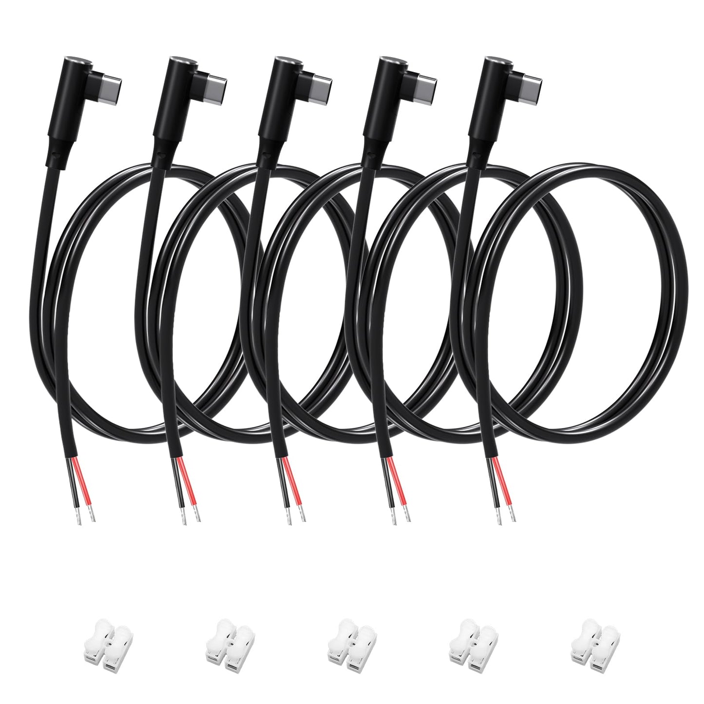 Vovucai USB C Pigtail - USB C to 2 Pin Bare Wire Open End Power Cable, 90 Degree Right Angle Type C Male Plug (1M/3FT, 22AWG 5V/3A) for DIY Repair