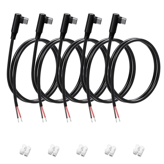 Vovucai USB C Pigtail - USB C to 2 Pin Bare Wire Open End Power Cable, 90 Degree Right Angle Type C Male Plug (1M/3FT, 22AWG 5V/3A) for DIY Repair