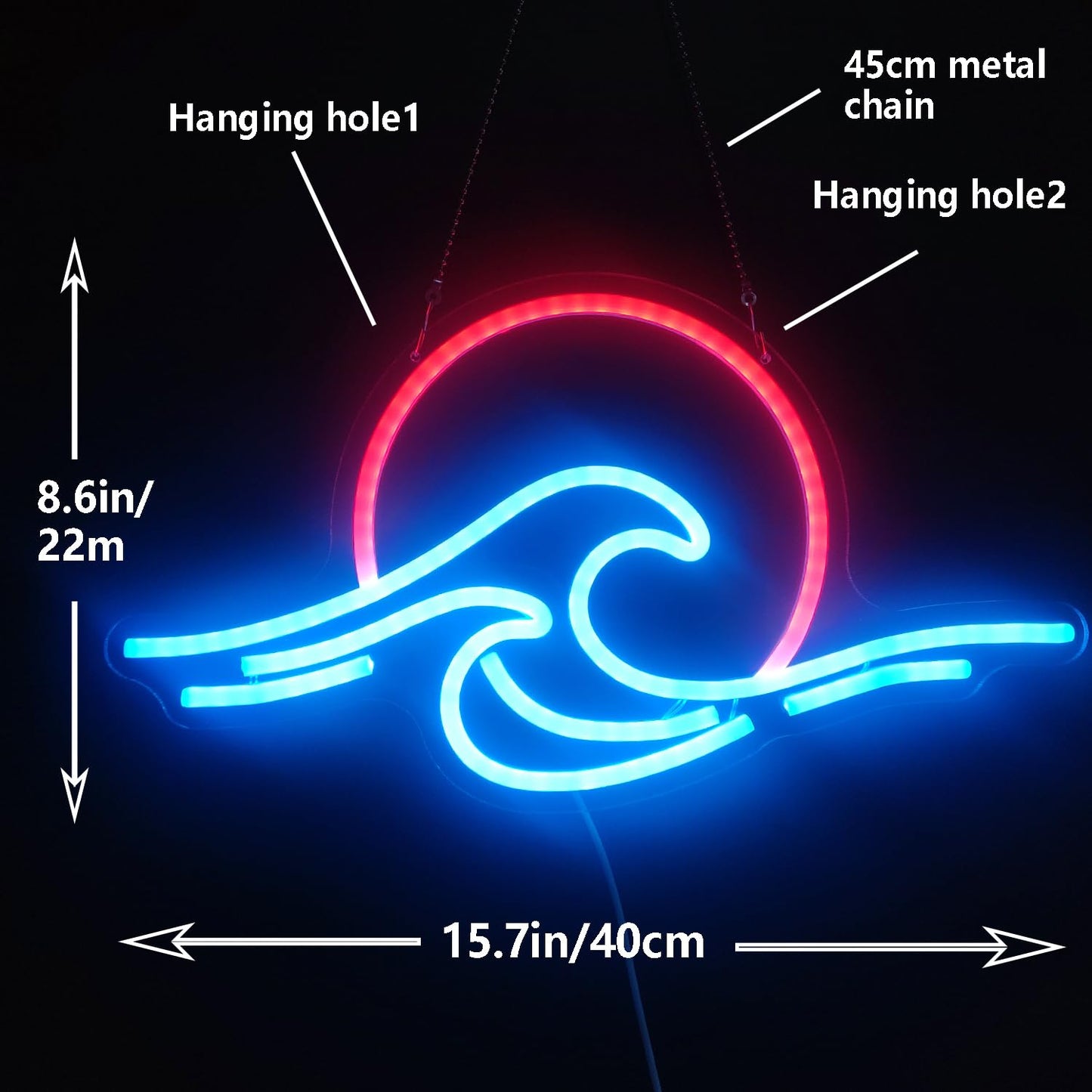 Sunrise Sunset Neon Sign Dimmable Wave Tropical Sunrise Ocean Neon Sign Surf Room Decor for Living Room Bedroom Office Bar Birthday Party Christmas