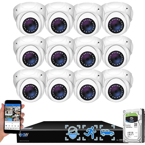 GW Security 16 Channel 4K NVR 5MP PoE IP Surveillance Security Camera System with 12 Super HD 1920P 30FPS Real-Time Waterproof Microphone PoE Security