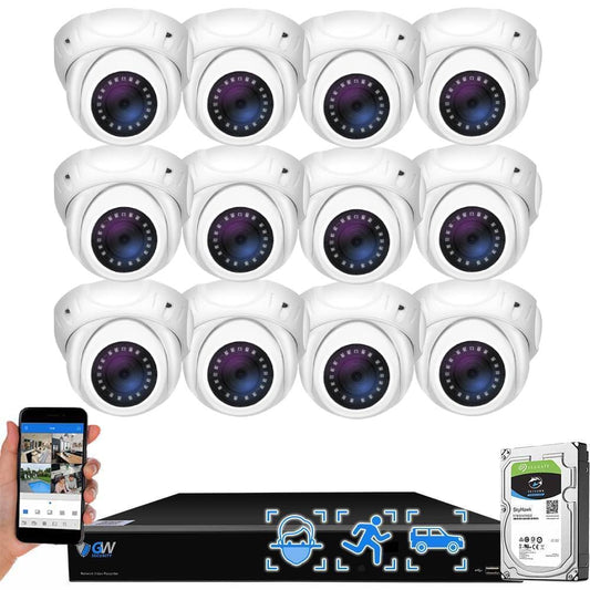 GW Security 16 Channel 4K NVR 5MP PoE IP Surveillance Security Camera System with 12 Super HD 1920P 30FPS Real-Time Waterproof Microphone PoE Security