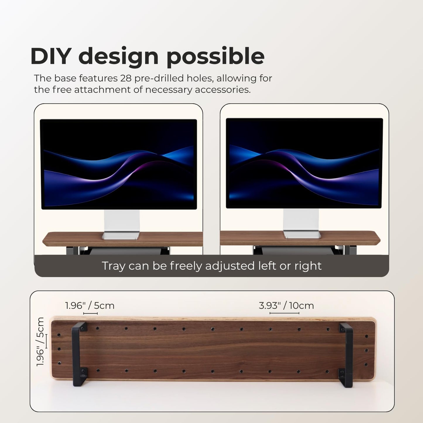 muso wood Dual Monitor Stand with Storage Shelf, 45 Inch Wooden Monitor Riser for 2 Monitors, Walnut Desk Shelf for Computer, Laptop, Screen, TV