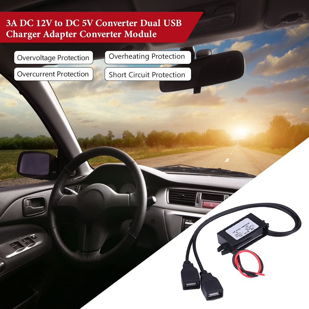 DC Converter 12V to 5V 3A 15W DC Buck Converter Module, DC to DC Reduced Voltage Regulator Car Power Converter Output Power Adapter (Double USB…