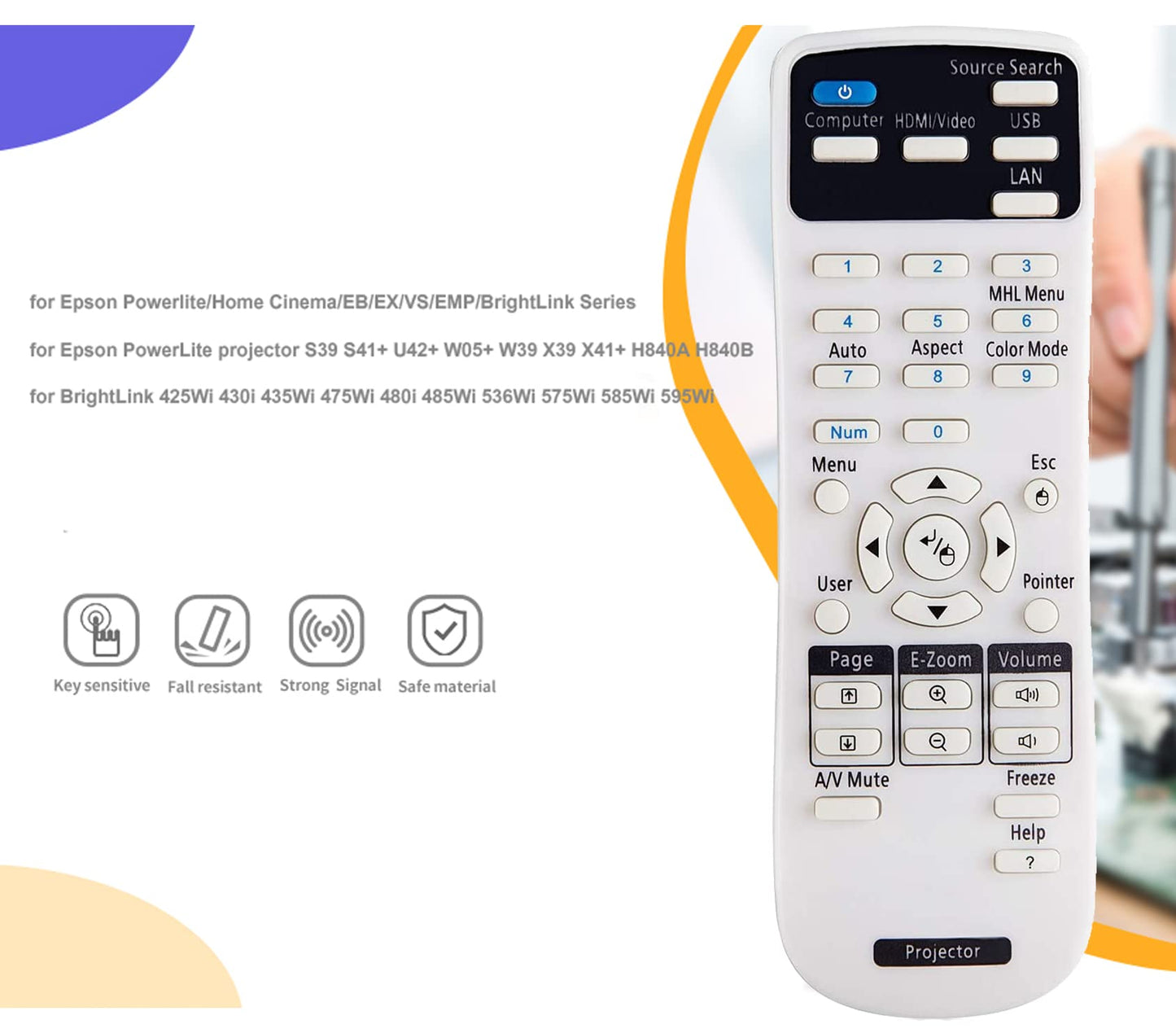 Universal Remote Control Replacement for Epson Home Cinema 8350 2150 2100 2000 2250 3020 Powerlite 93 485W 525W 5535U EB EX EX5280 EX3212 VS H