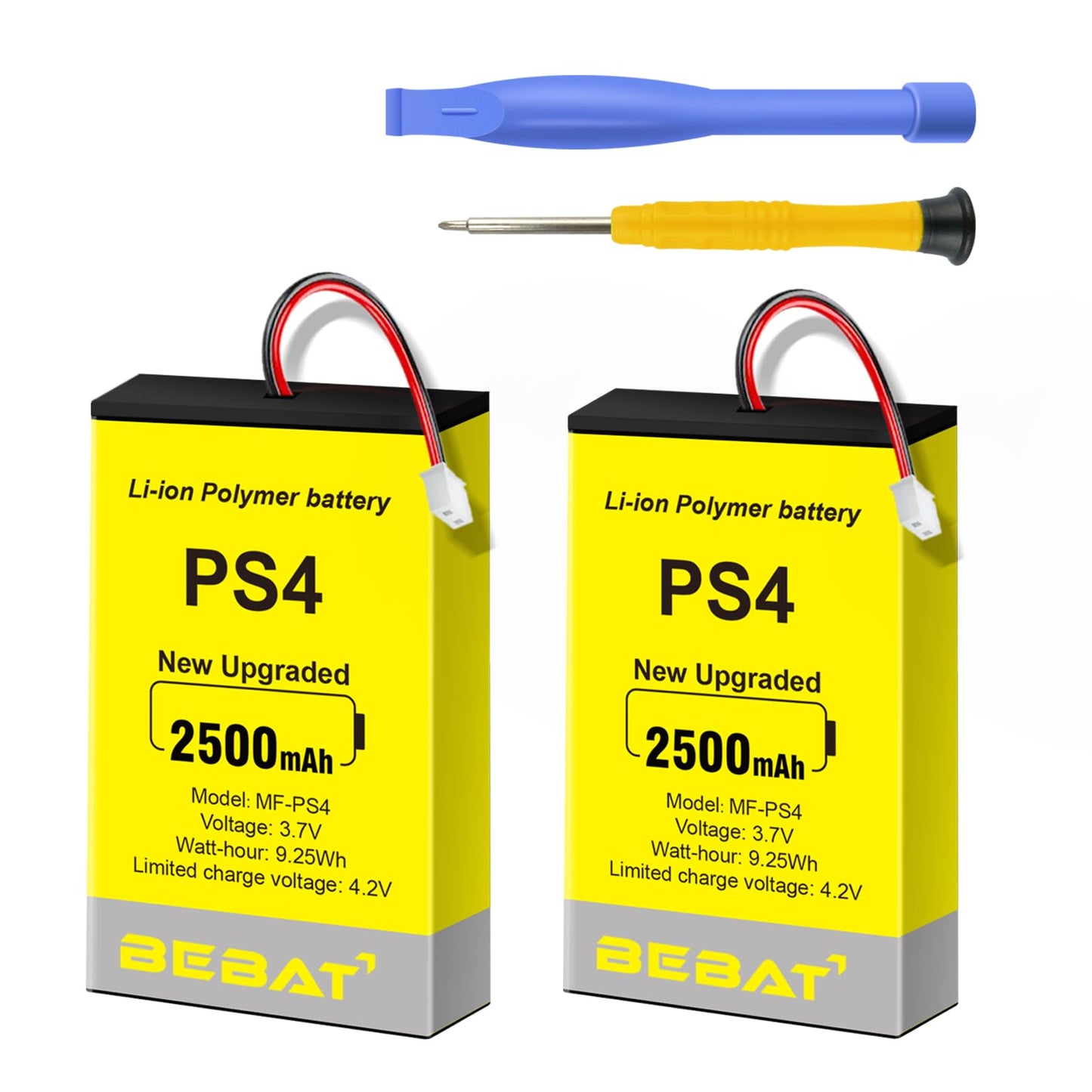 BEBAT 2pcs PS4 Controller Battery,2500mAh Replacement for PS4 Pro Slim Controller 2016 (or Newer) CUH-ZCT2 or CUH-ZCT2U with Tool Kits,NOT Compatible