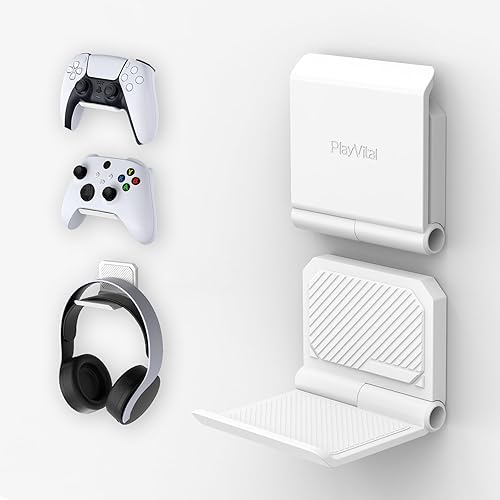 PlayVital FOLD Controller Holder Wall for ps5 ps4 Xbox Switch 2 Pro Headset, 2 Pack Universal Storage Organizer Gaming Controller Stand Headphone