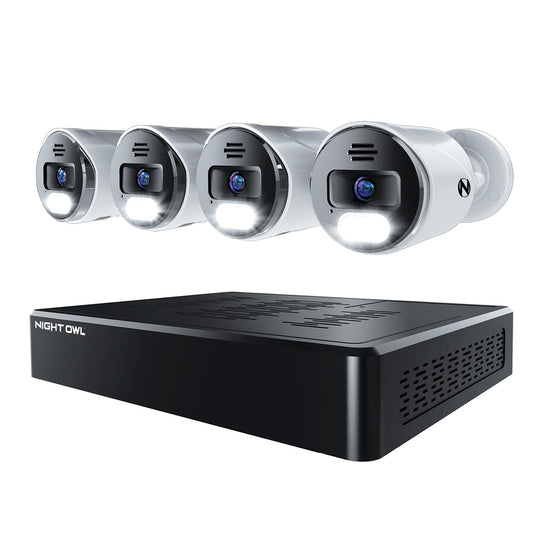 Night Owl Power Over Ethernet 12 Channel NVR Video Home Security Camera System with (4) Wired IP 4K HD Indoor/Outdoor Deterrence Cameras and 2TB Hard