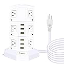 Power Strip USB Surge Protector Tower 12 AC Outlets with 6 USB Ports Chargers 10 Feet Long Extension Cord Indoor White-Powerjc