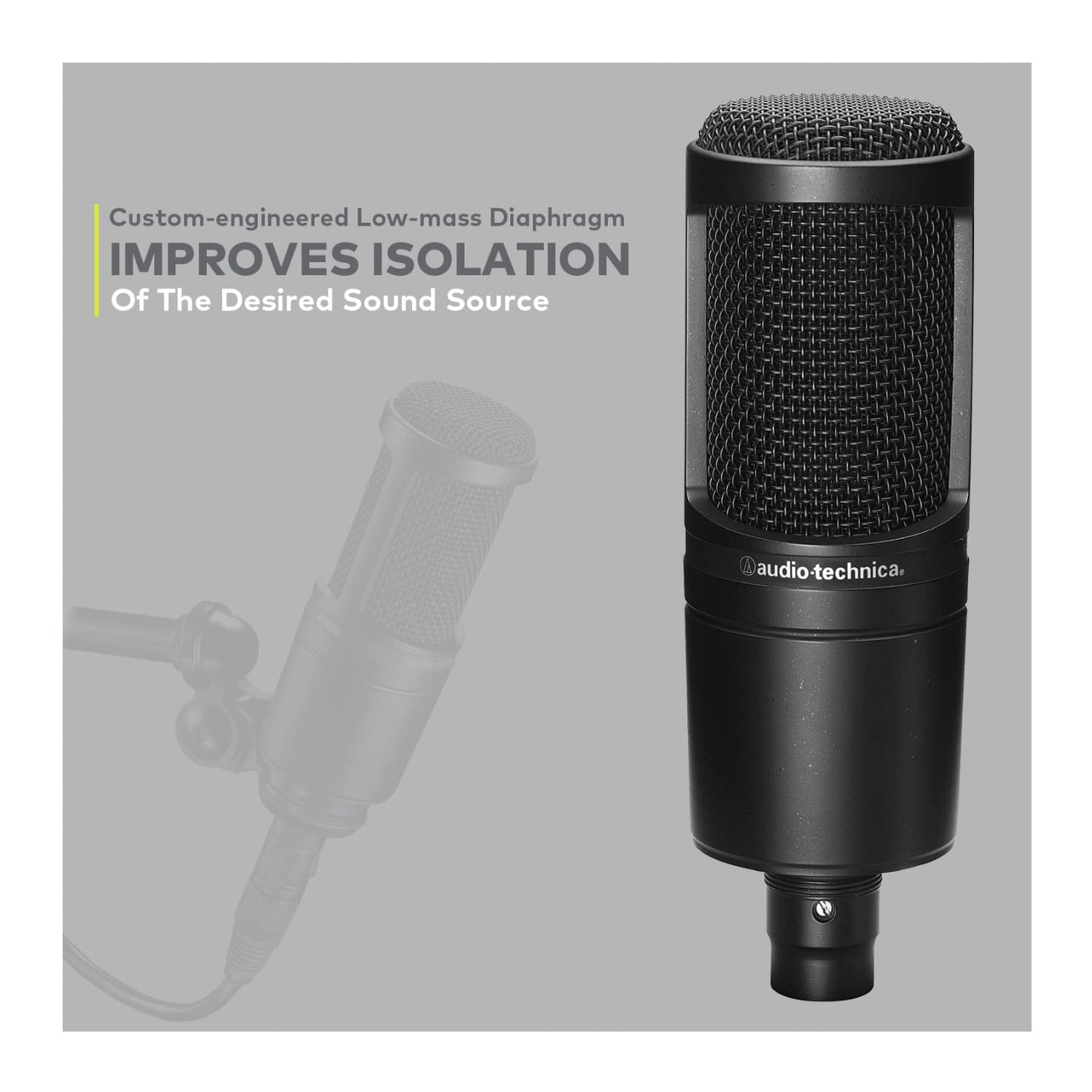 Audio-Technica AT2020 Condenser Studio Microphone with XLR Cable Knox Studio Stand and Pop Filter