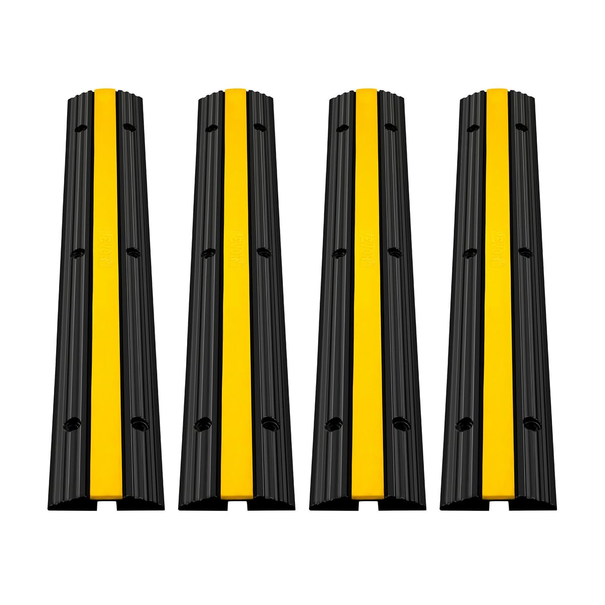 VEVOR 4 Pack of 1-Channel Rubber Cable Protector Ramps Heavy Duty 18000Lbs Load Capacity Cable Wire Cord Cover Ramp Speed Bump Driveway Hose Cable