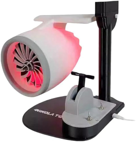 DigScape Creative Turbo Desktop Fan, Jet Engine Design, Red, 5-Blade, Humidifying Spray & LED Tail Flame Effect