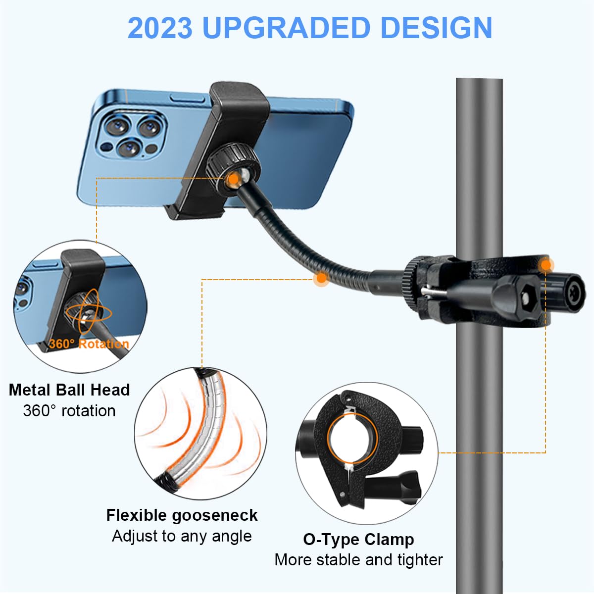 JCWINY Mic Stand Phone Holder, Flexible Phone Holder for Microphone Stand, Adjustable iPhone Mic Stand Holders, Music Stands Phone Holders for iPhone