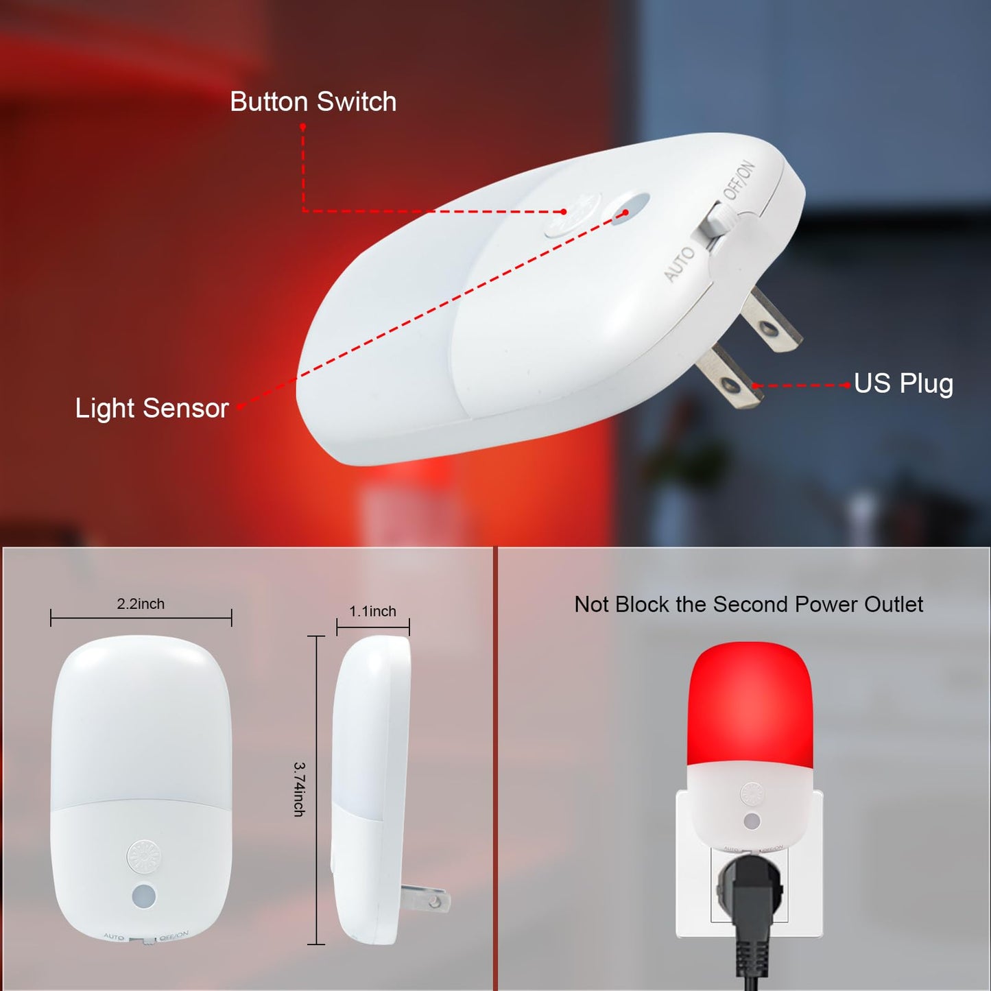 670nm Red Light Night Light for Sleep, Dusk to Dawn Sensor, 4 Pack