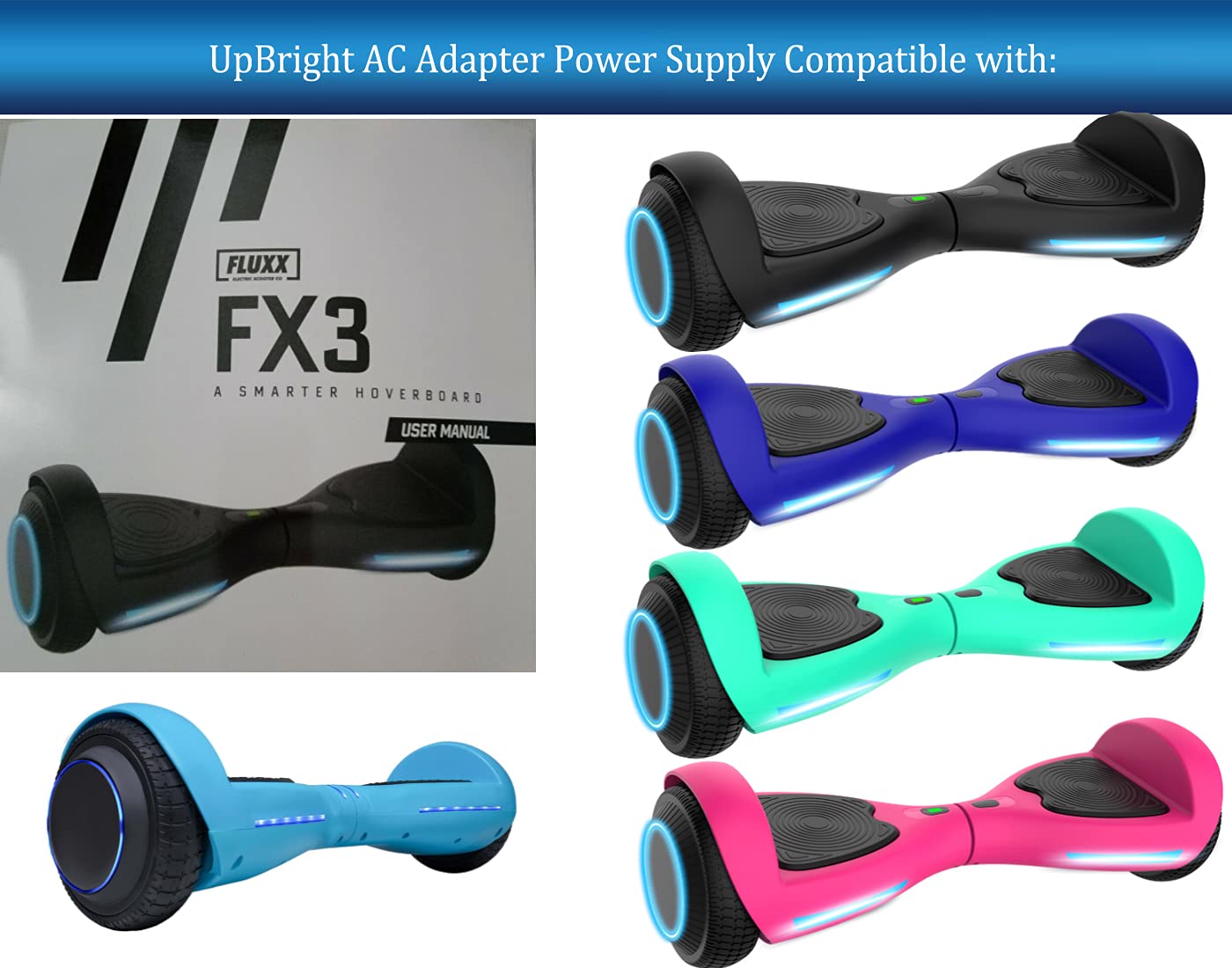 UpBright 29.4V AC/DC Adapter Compatible with Fluxx FX3 Fluxx3 Flux 3 25.2V 2.6Ah Lithium-ion Battery Hoverboard Self Balancing LED Electric Scooter…