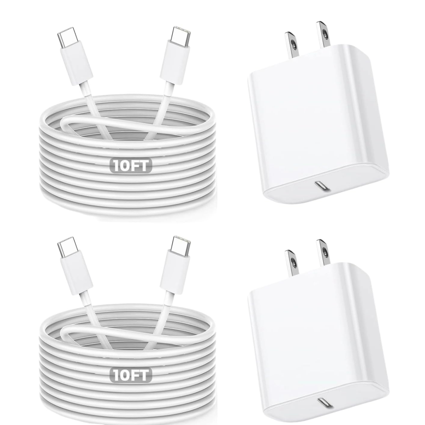 10Foot Fast iPhone Charging Cable,2Pack Super Fast iPhone USB C Wall Charger Block with 10FT USB C-C Charging Cable Type C Apple Adapter for i Phone…
