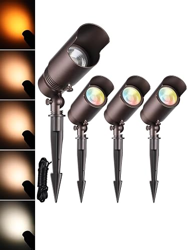 LEONLITE 5CCT Low Voltage LED Landscape Spotlight, 7W LED Spot Lights Outdoor for Garden Yard, Adjustable Beam Angle, 12-24V AC/DC, Aluminum, IP65