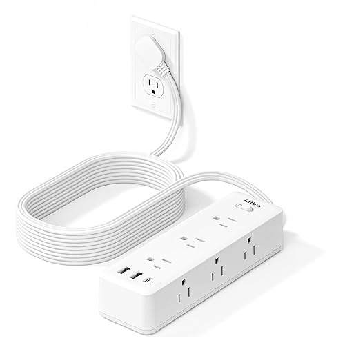 5 FT Extension Cord Flat Wall Plug, TerHavn Power Strip, 6 Outlet Extender with 3 USB (5V/3.4A 17W) Charging Ports, Power Strip with Surge Protector