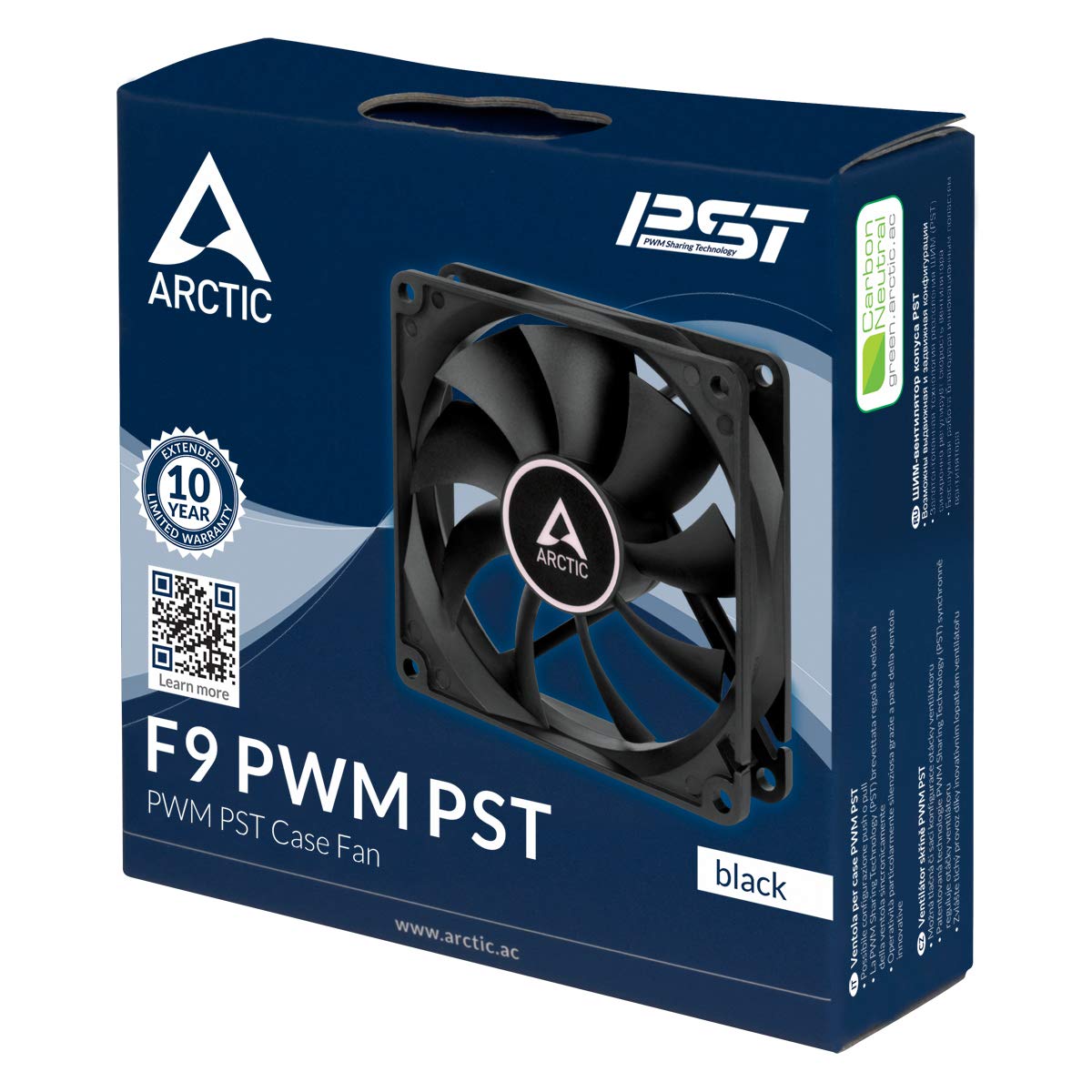 ARCTIC F9 PWM PST - 92 mm PWM PST Case Fan with PWM Sharing Technology (PST), Very Quiet Motor, Computer, Fan Speed: 150-1800 RPM - Black