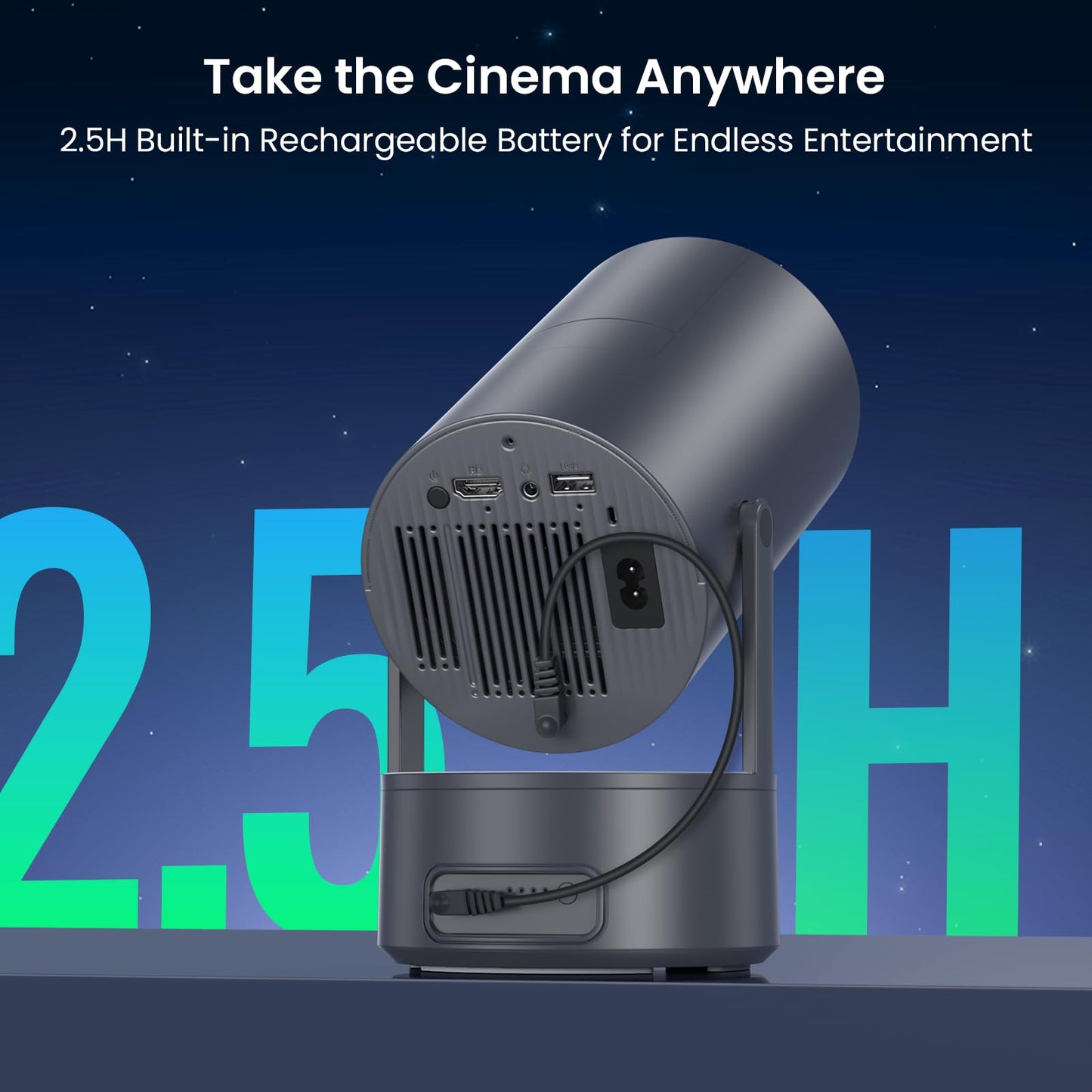 WISHOLY Projector with WiFi and Bluetooth, Mini Portable Projector with Built-in Rechargeable Battery for Outdoor, 1080P Supported, Electric Focus