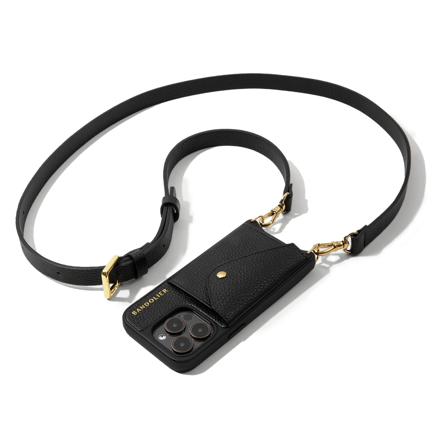 Bandolier Hailey Crossbody Wallet Phone Case for iPhone 14 Pro. 100% Genuine Pebble Leather with Silver Hardware. Adjustable & Removable Strap