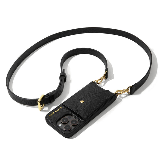Bandolier Hailey Crossbody Wallet Phone Case for iPhone 14 Pro. 100% Genuine Pebble Leather with Silver Hardware. Adjustable & Removable Strap