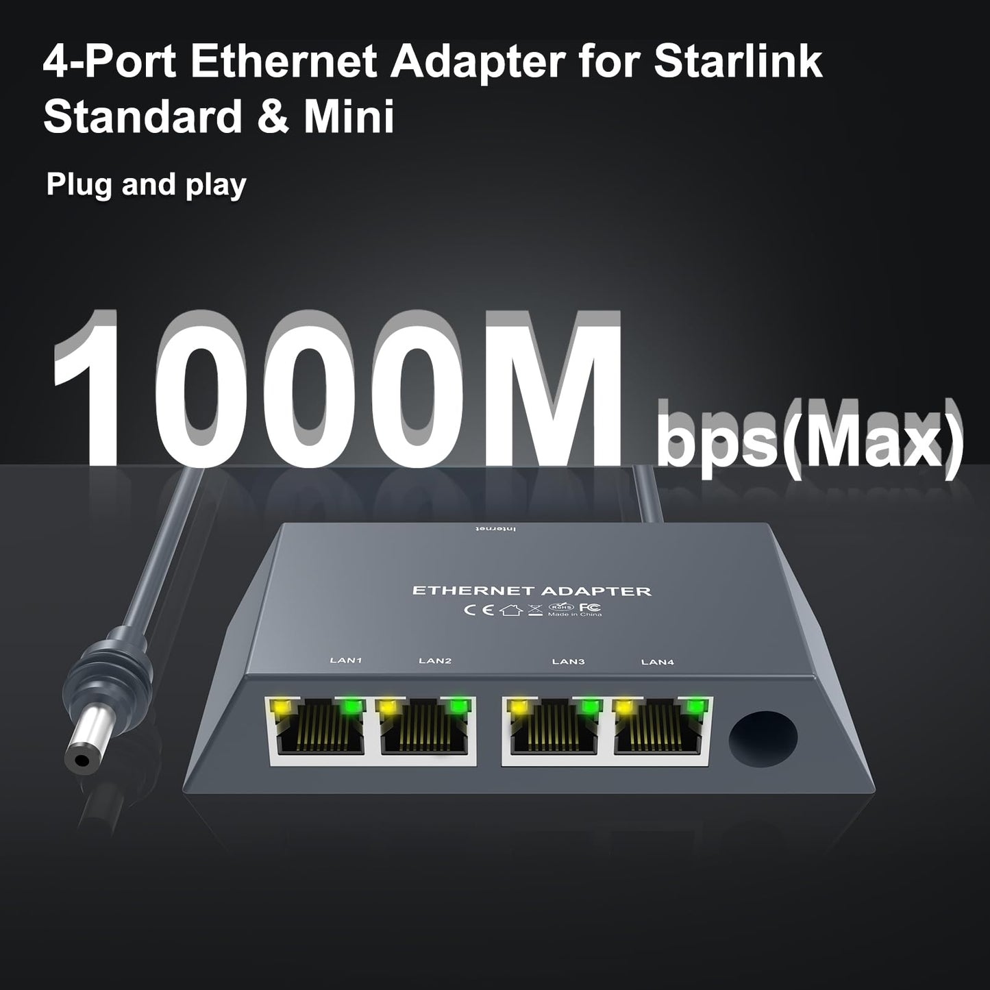 for Starlink Gen3/Mini Ethernet Adapter with 4 RJ45 Ports,Multi Ports Starlink Ethernet Adapter with Wired External Network for Other Devices