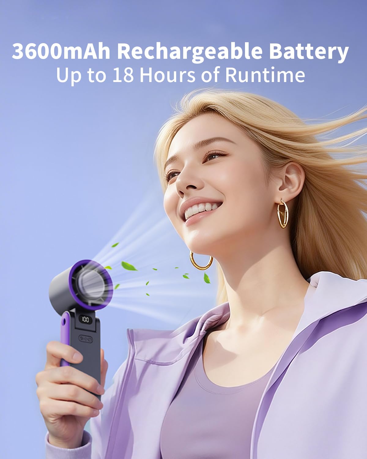 WISFISSH Portable Handheld Fan with Intelligent Refrigeration Piece, Led Display, 100-Speed Stepless Adjustment, Foldable Rechargeable Personal Fan